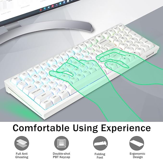 Redragon K723 Wireless Mechanical Gaming Keyboard Creamy, Hot Swappable Pre-lubed Linear Switches, Gasket Structure, Tri-Mode BT5.0/2.4GHz/USB-C, RGB Backlit, Custom for PC/Mac/PS/Xbox, White