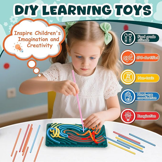 Silicone Sensory Activity Board, Double-Sided Fidget Toy for Stress Relief, Sensory Toys for Kids with ADHD & Autism, Montessori Travel Toy for Toddler 2 3 4+ Year Old