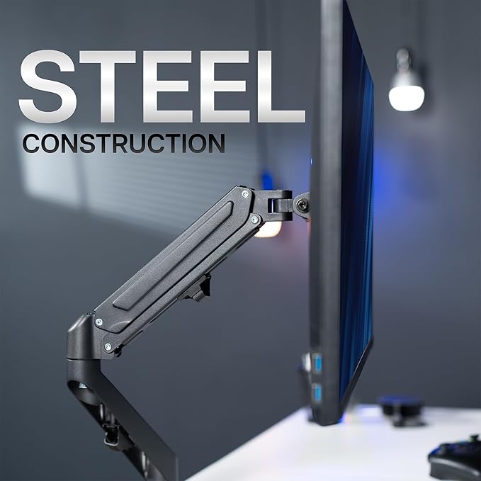 VIVO Articulating Single 17 to 27 inch Pneumatic Spring Arm Clamp-on Desk Mount Stand, Fits 1 Monitor Screen with Max VESA 100x100, Black, STAND-V101O