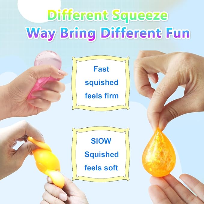 Fidget Toy Stress Cube Squishy Fidget Toys for Relaxation, High Density Gel Filled Include Squishy(3 Stress Cube ,3 Stress Balls,3 Water Drop) Stress Relief Toy,Squeeze Toys, Party Favors