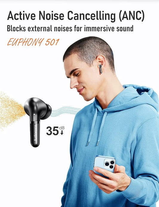 Euphony 501 Wireless Earbuds Bluetooth Headphones for iPhone and Android, Active Noise Cancelling Wireless Ear Buds (EU501)