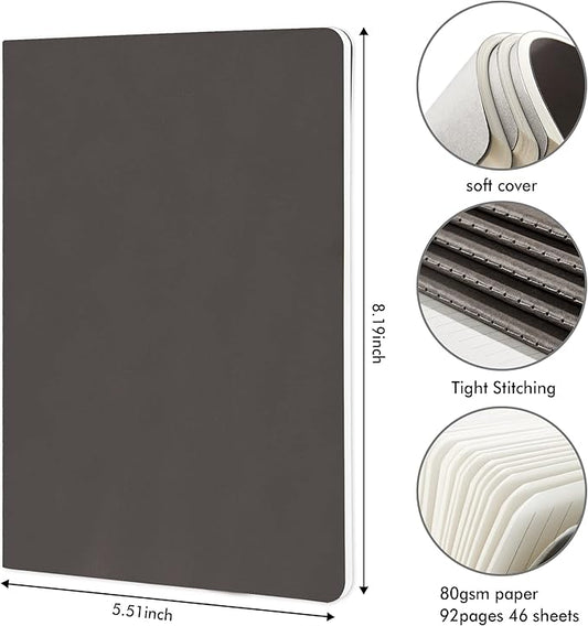 feela 16 Pack Soft Cover Journal Bulk, Lined Notebooks College Ruled for Work for Women Girl Writing, Blank Travel Journal Note Taking Notebook School Business Supplies, 8.2” x 5.5”, A5, Gray