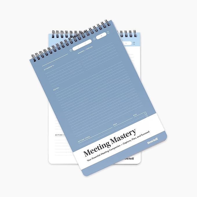 BestSelf Meeting Mastery Pad - 9.50ā X 6.70ā - Compact Design Professional Notebook, Journal Notebooks, Perforated Notebook Journal, 50 Double-Sided 120gsm Sheets | Blue Writing Pads