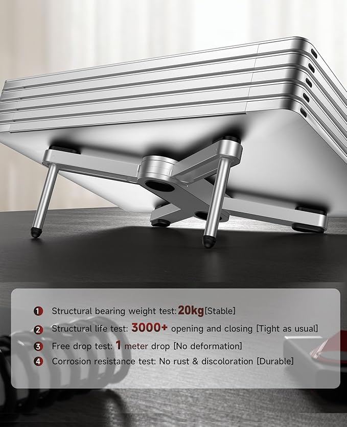 New Concept Laptop Stand - Adjustable Ergonomic Aluminum Riser for MacBook Pro/Air up to 15.6” - Foldable & Portable Computer Stand for Desk, Students, Office, Travel, Gaming - Gray