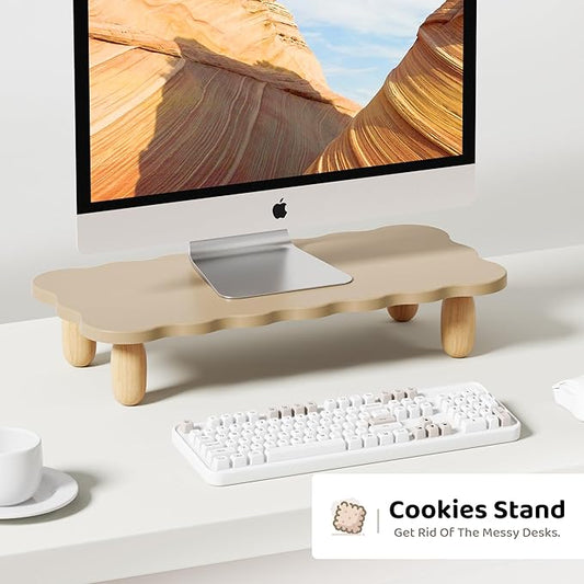 Monitor Stand Riser,Cookie-Shaped Sturdy Wood Computer Monitor Stand, Monitor Stand Riser, Multi-Purpose Desktop Organizer Riser for Computer,Laptop,Printer,TV,khaki