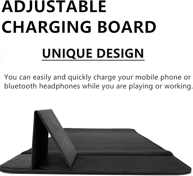 Wireless Charging Mouse Pad with Phone Holder Gaming Mousepad Desk Mat 15W Qi Fast Charging Pad Ultra-Smooth Surface Non-Slip Extended Premium Black Computer Keyboard Mat for MacBook PC Laptop