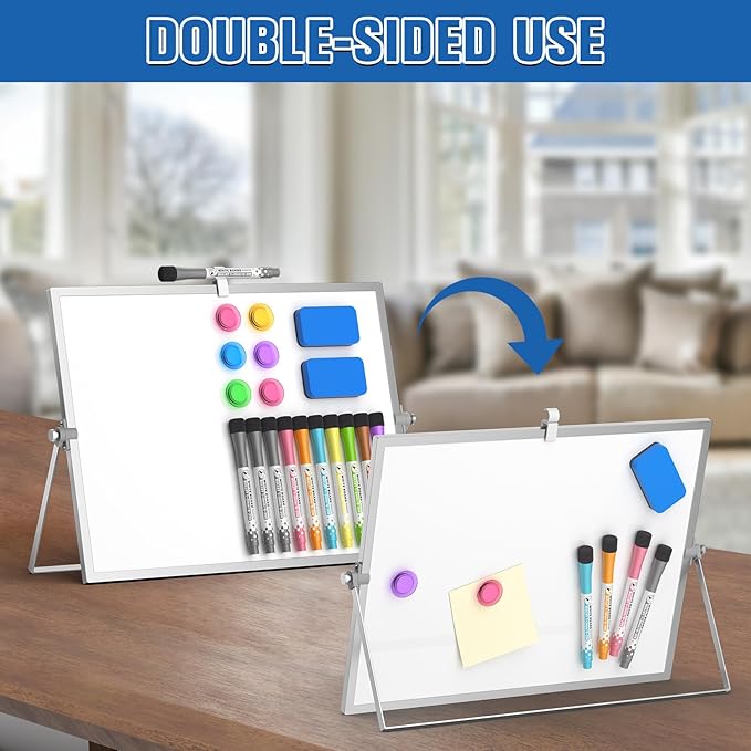 Grtard Dry Erase Magnetic White Board, 16''x12'' Double-Sided Desktop Whiteboard with Stand, Portable Small Whiteboard Set, Dry Erase Board for Drawing, ToDo, Office, Home, School