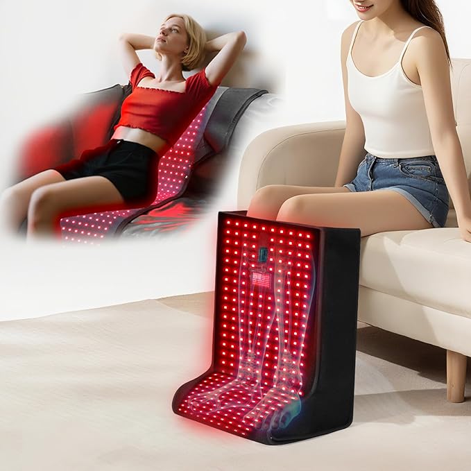 Red-Light-Feet-Legs-Therapy,2025 Upgraded 420 Dual Wavelength LED,4 Modes Infrared Light Therapy Consisting of Adjustable Power and Time Controller,Relieves Foot,Legs and Ankle Pain(13*11*18.18IN)