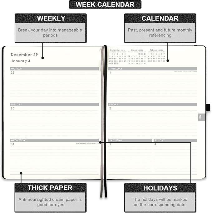 2025-2026 Planner - Weekly & Monthly Planner 2025-2026 with Pen Loop, to Achieve Your Goals & Improve Productivity, July 2025 - June 2026, Thick Paper, Inner Pocket, 8.5" x 11" - Black