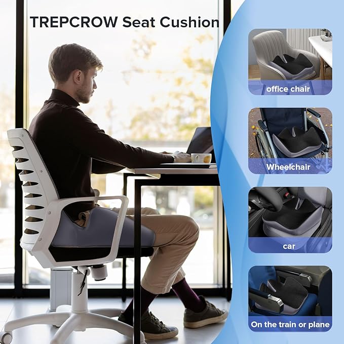 Seat Cushion,Office Chair Cushion Pressure Relief Seat Cushion for Tailbone Pain,High-Density Memory Foam Ergonomic Cushions Long Sitting,for Office Chair Car Seat,with Anti-Slip Base,All Day Comfort