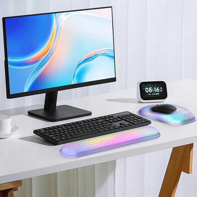 Mouse Pad with Wrist Rest, Comfortable Memory Foam Wrist Rest for Computer Keyboard, Ergonomic Mouse Pad Set for Easy Typing & Pain Relief - Gradient Blue Pink