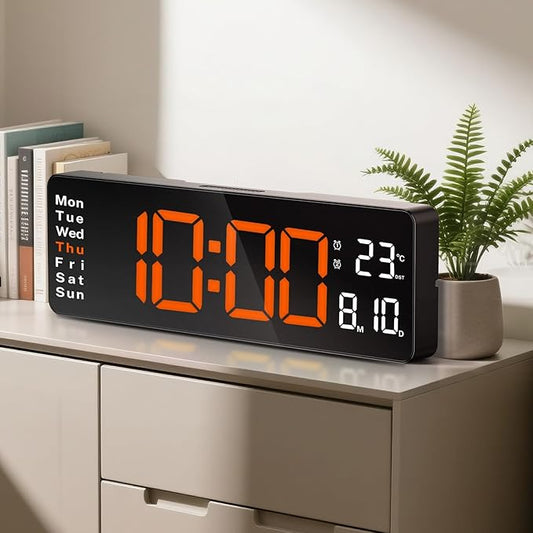 16" Large Digital Clock for Classroom, Digital Wall Clocks with Remote Control, Led Wall Clock with Date, Week, Alarm, Temperature, Night Light for Living Room, Bedroom, Gym, Garage, Office