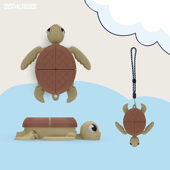 Distractible Turtle Fidget Toy, Articulating Design with Shell Clickers, Pocket-Sized & Durable, Sensory, Stress Relief, ADHD, Autism & Stim (Beige-Brown)