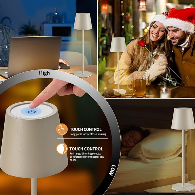 2 Pack Cordless Table Lamp, 5000mAh Portable Rechargeable LED Desk Lamp, 3 Color Modes Stepless Dimming Table Light with Memory Function, for Dinner, Patio, Home, Restaurant.