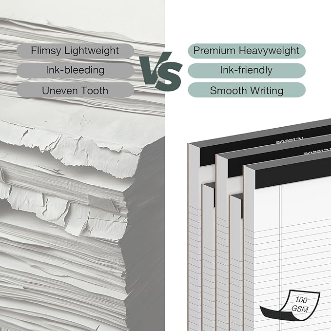 POPRUN Small White Legal Pads 5 x 8 Narrow Ruled, 100GSM Writing Paper Pad, Bulk Lined Notepad Notebooks for Work School, Classroom Office Supplies, 3 Pack