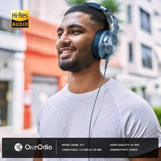 OneOdio A71 Hi-Res Studio Recording Headphones - Wired Over Ear Headphone with SharePort, Monitoring Mixing Foldable Headset with Stereo Sound, 3.5/6.35MM Jack for PC Computer DJ Guitar-Sky Blue