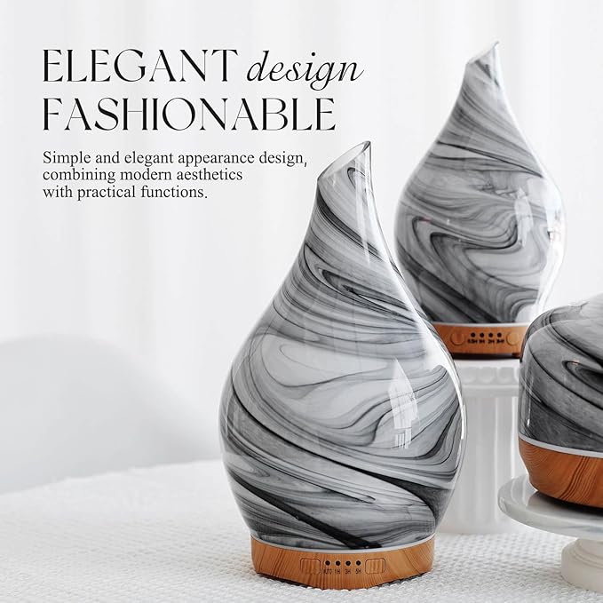 Porseme 280ml Essential Oil Diffuser Glass Color Changing Aroma Air Diffusers Aromatherapy Ultrasonic Cool Mist Humidifier 7 Running Hours Waterless Auto-Off for Sleeping, Yoga, Office, Spa (Ink)