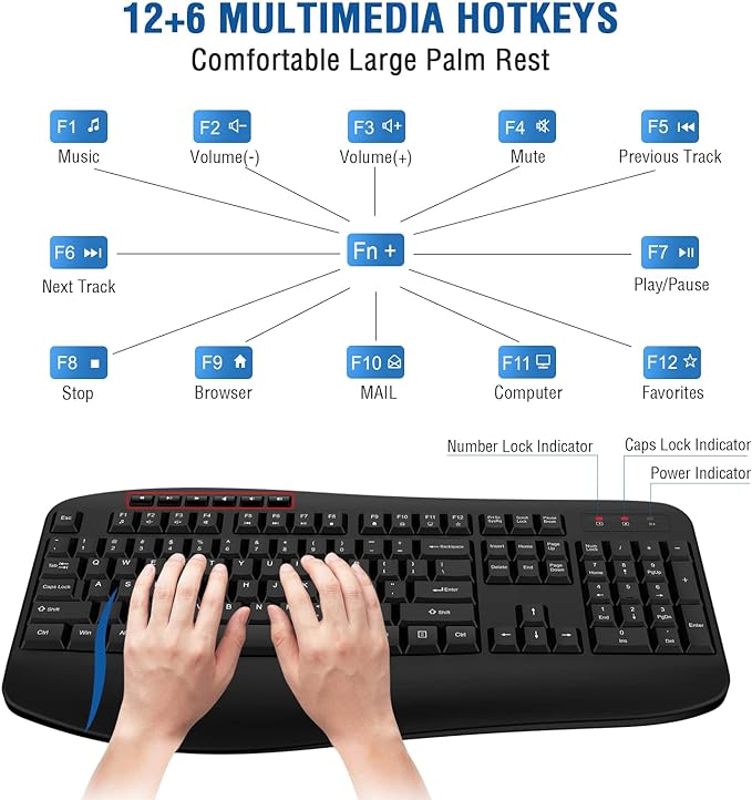 Wireless Keyboard Mouse Combo, EDJO 2.4G Full-Sized Large Wireless Keyboard with Comfortable Palm Rest and Optical Wireless Mouse for Windows, Mac OS PC/Desktops/Computer/Laptops