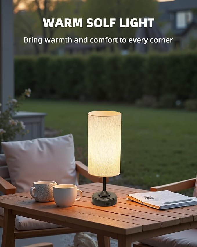 Wireless Lamp, 2-Pack, Dimmable, 2700K, Timer, Touch Control, Portable, LED, Battery Operated, Rechargeable, Cordless, Desk Lamp, Kitchen Lamp, Fabric Shade, for Dining Room, Bedroom, Living Room