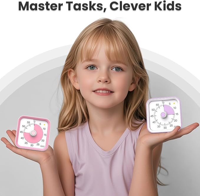 Visual Timer for Kids with Pause Function, 60 Minute Countdown Timer for Kids Desk Study, Teaching, Kitchen Cooking, Office Meetings, Time Management for ADHD (Purple)