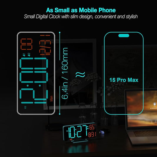 KOSUMOSU Alarm Clocks for Bedrooms, 6.7in Digital Clock, Auto Dimming, Room Temperature, Day of The Week, Seconds, Date, Digital Clocks for Living Room, Desk Clock for Bedroom