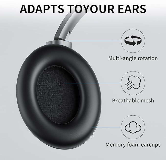 Hybrid Active Noise Cancelling Headphones with Microphone,ANC Wireless Over Ear Bluetooth Headphones, Hi-Res Audio Custom with 4 EQ Deep Bass, Memory Foam Ear Cups, Quick Charge 60H HiFi Playtime