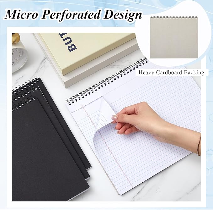 4 Pcs Legal Pads Landscape Notebooks 3 Hole Punched Top Spiral Bound Notebooks 11 x 9. 5 Inch College Ruled Drawing Notepad Tear Line for Removal 50 Sheet Office Steno Book(White)