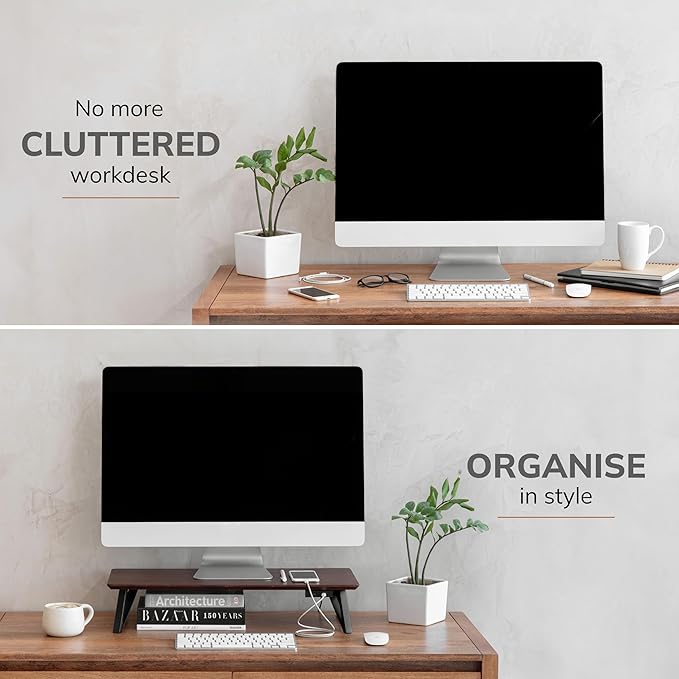 Anji Mountain Monitor Stand - Desktop Organizer & Laptop Riser, Ergonomic Monitor Riser, Space-Saving Monitor Stand for Desk, Durable Construction, Easy Assembly, Ideal for Home & Office,Walnut