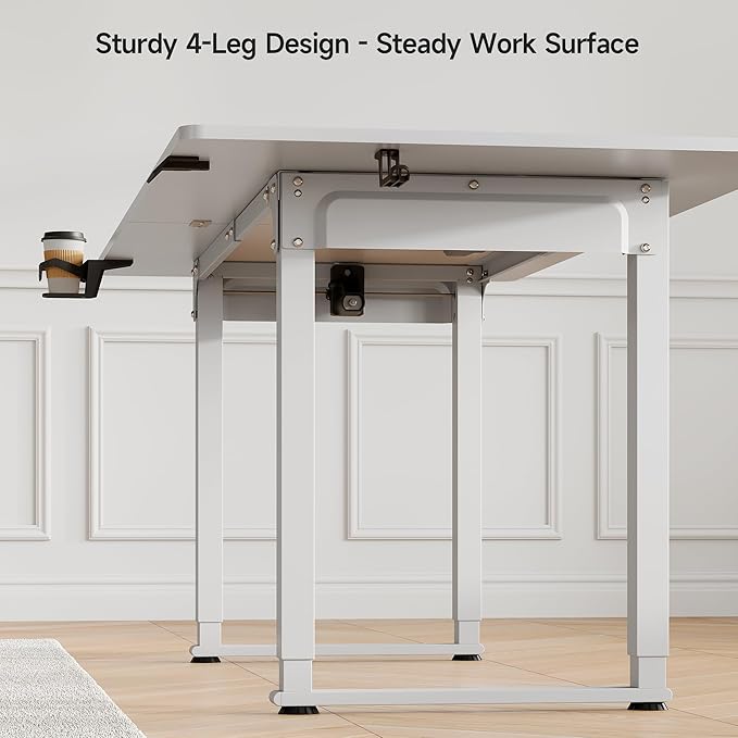 71x32 Inch Adjustable Standing Desk with 4 Legs, Stand-up Desk Features a Spacious Rectangular Top, Dual-Motor Lift, and Memory Presets (28-46Inch) for Home Offices or Computer Workstations, White