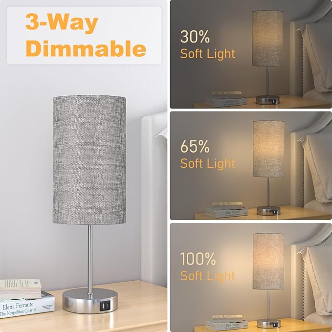 AKASUKI 18Inch Table Lamp with Dual Charging Station, 3 Way Dimmable Touch Lamp for Bedroom, Living Room, Office(LED Bulb Included)