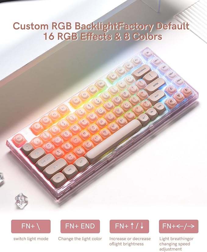 X75 75% Wireless Mechanical Keyboard, Hot Swappable Computer Creamy Keyboard, Foundation Jelly Keycaps, Pre-lubed Switches Gasket Mount RGB Backlit Gaming Keyboards for Wins/Mac, Pink