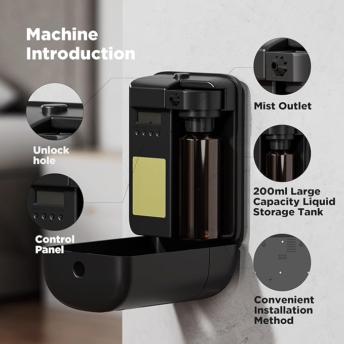 Waterless Essential Oil Aromatherapy Diffuser - Hotel Scent Diffuser Machine for Home - Cold Air Diffuser Machine for Large Room - App Control - Studio Scent Diffuser - Office Fragrance - Black