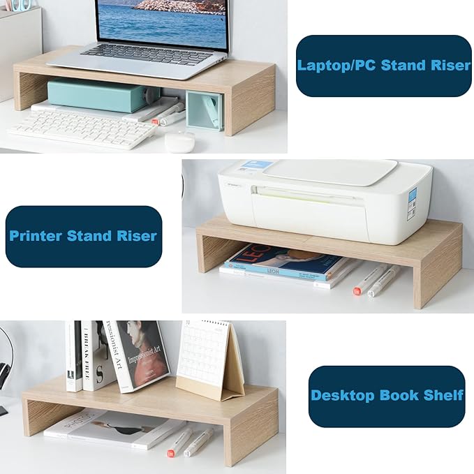 TEAMIX 20 Inch Wood Monitor Stand Riser, Wooden Desktop Stand for PC/TV/Laptop/Printer, Cozy Monitor Riser with Storage, Computer Stand Space-Saving