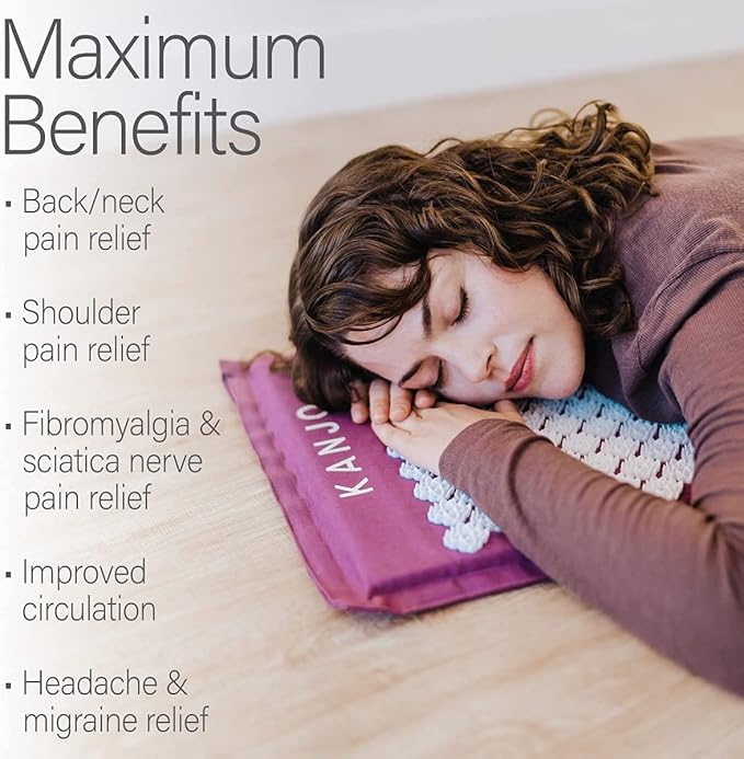 Kanjo Acupressure Mat and Pillow Set for Back Pain Relief & Neck Pain Relief, with Pressure Points for Muscle Pain Relief with Travel Bag - Periwinkle