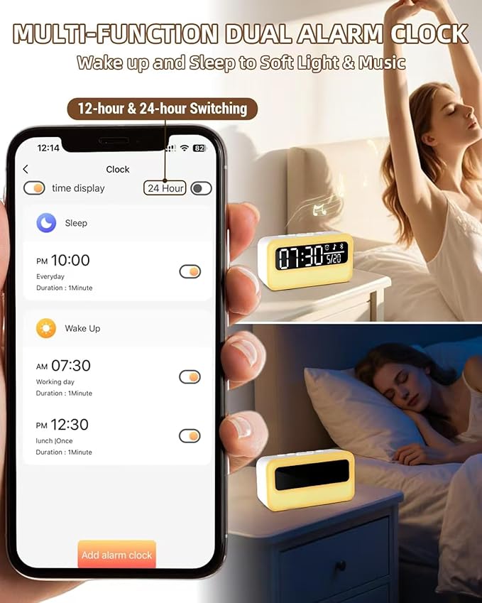 4-in-1 White Noise Sound Machine with 24 Soothing Sounds, Adjustable Night Light for Kids Aldult, 4000mAh Rechargeable Bluetooth Speaker with Time Display