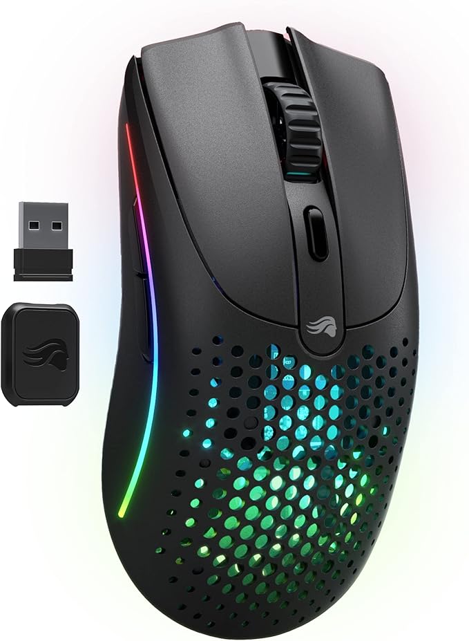 Glorious Gaming Model O 2 Wireless Gaming Mouse - Hybrid 2.4GHz & Bluetooth Wireless, 68g Superlight, Long Battery Life, 26k BAMF 2.0 Sensor, RGB, Ambidextrous, 6 Buttons, PTFE Feet - Black