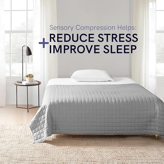 YnM Exclusive Weighted Blanket, Soothing Cotton, Smallest Compartments with Glass Beads, Bed Blanket for One Person of 90lbs, Ideal for Twin Bed (41x60 Inches, 10 Pounds, Light Grey)