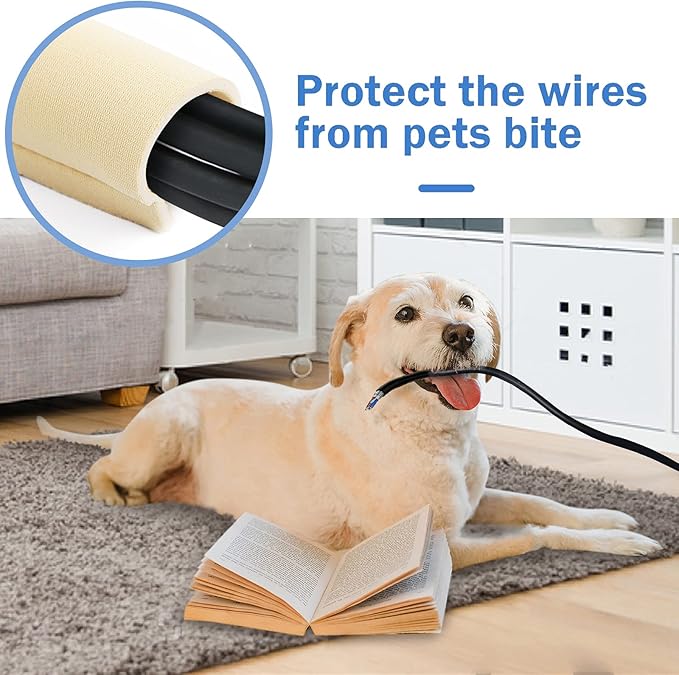 JOTO 4 Pack Cable Management Sleeve, 19-20 Inches Cord Organizer System with Zipper for TV Computer Office Home Entertainment, Flexible Cable Sleeve Wrap Cover Wire Hider System -Beige