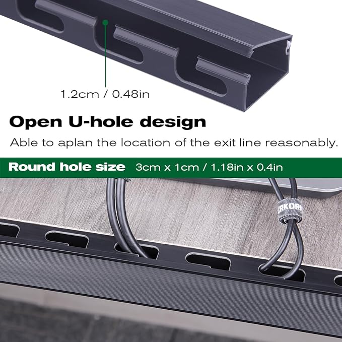 Cable Raceway Kit, PHERKORM Cable Management Under Desk, Integrated Connection Cover Cable Organizer, Cord Organizer for Hiding Computer, TV,Network - 6x15.4inch Black.