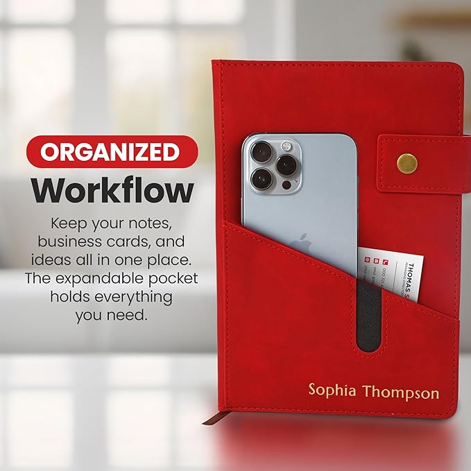 Promot Personalized Notebook - A5 Lined Leather Bound Journal for Writing Women Men - Hardcover Executive Notebook, Daily Journal, Travel Diary, Gift Idea, Custom Embossed Text with Gold Metallic Foil