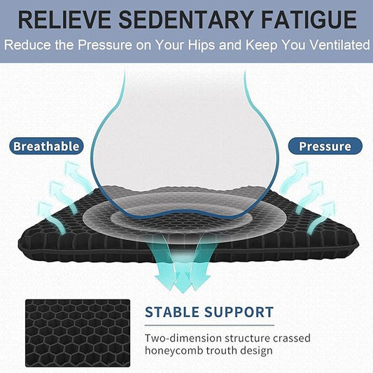 Gel Seat Cushion for Long Sitting Pressure Relief - Non-Slip Gel Chair Cushions for Back, Sciatica, Tailbone Pain Relief - Seat Cushion for Office Desk Chair, Car Seat – Wheelchair Cushions