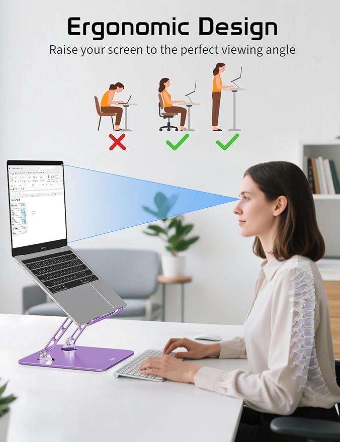 Aluminum Laptop Stand for Desk – Adjustable Ergonomic Laptop Riser, Foldable & Portable Holder Fit for MacBook & 10"-16" Laptops for Office, Home & Travel,Purple