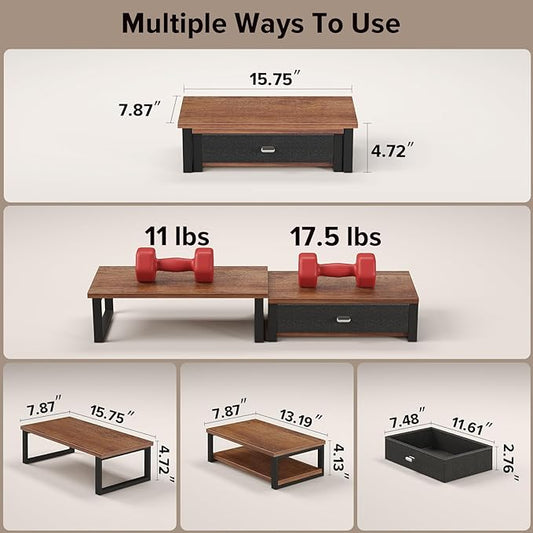 WOHOMO Dual Monitor Stand Riser with Drawers, Desk Organizers for 2 Monitors, Desktop Storage Stand for Computer,Laptop,Walnut
