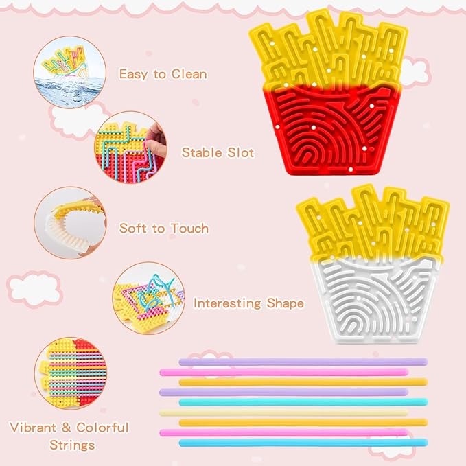 2 Pack Sensory Activity Board with 24 Random-Color Strings, Double-Sided Silicone Sensory Fidget Toy for Kids and Adults with Autism, ADHD, Silent, Stress Relief, Calming, Focus, Gift for Girls Boys