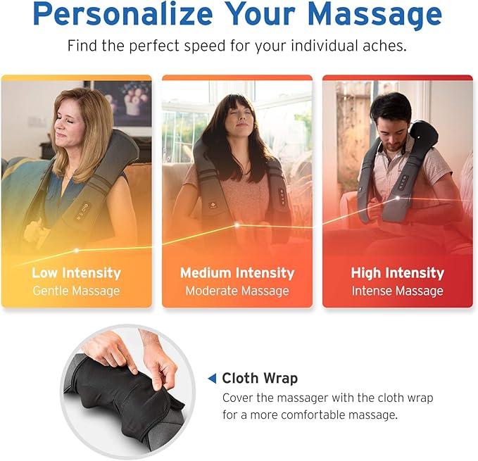 Etekcity Cordless Neck & Back Massager with Heat, Deep Tissue Shiatsu, Rechargeable Shoulder Pain Relief Wearable, 8 Nodes, 3 Intensities, Bi-Directional, 180-Min Battery, Soft PU Leather, Best Gift