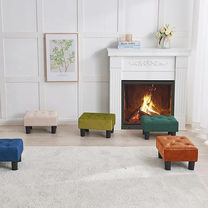 BRIAN & DANY Small Foot Stool, Leather Foot Stools with Legs, Stable Small Footstool for Living Room, Light Brown