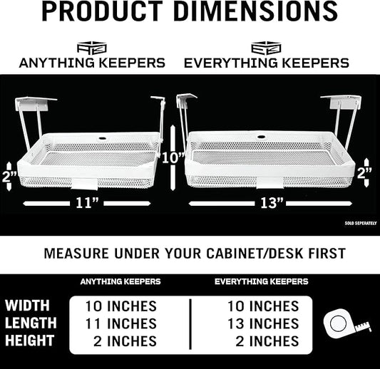 Everything Keeper - Organizer for Home, Kitchen, Bathroom, RV, Small Spaces - Storage Organizers - Compact Metal Basket - Under Cabinet Holder - Easy Install - Holds Strong - 13 x 10 x 2.5 in