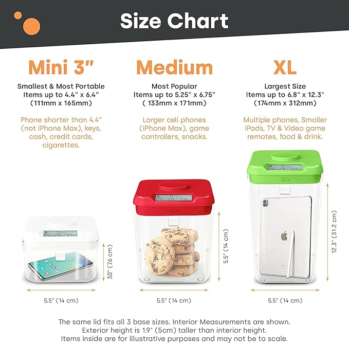 Kitchen Safe Time Lock Safe - Phone Safe Box with Timer, Timed Lock Box for Snacks & Valuables - KSafe Time Locking Container for Improved Self-Control (Mini, White Lid + 3.0” White Base)