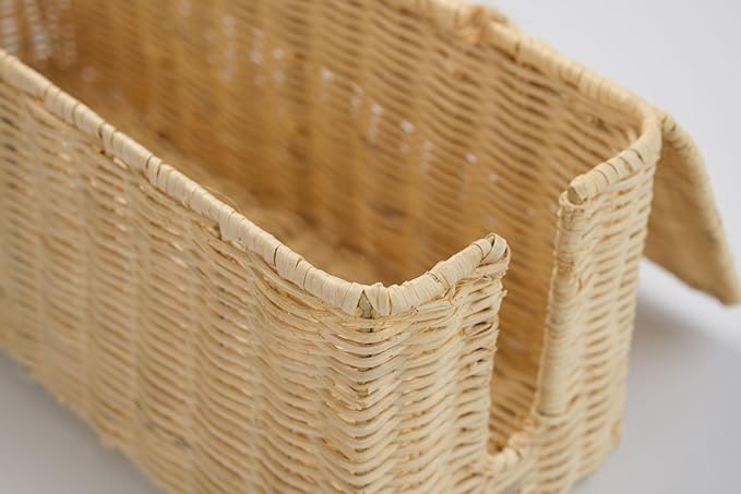PEMAR Natural Rattan Wicker Cable Management Box, Cable Organizer, 2 Open Slots, Under Desk Cord Organizer, Cover & Hide Power Strips for TV Desk, Computer, Router, USB Hub (Bright Natural Color)