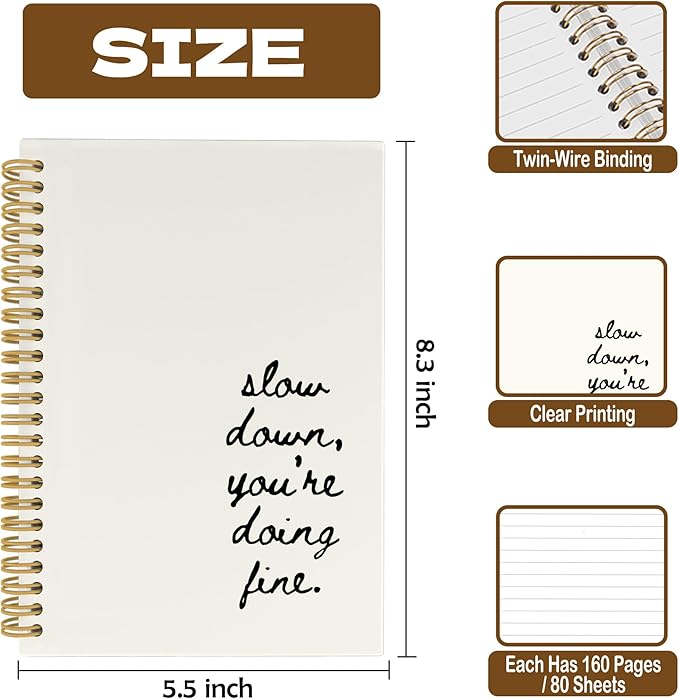 CUANFDDSF Inspirational Notebook, Positive Affirmation Journal Notebooks, Motivational Quote Journals for Writing,Writing Pads, Slow Down You're Doing Fine Hardcover Spiral Notebook 5.5x8.3 Inch